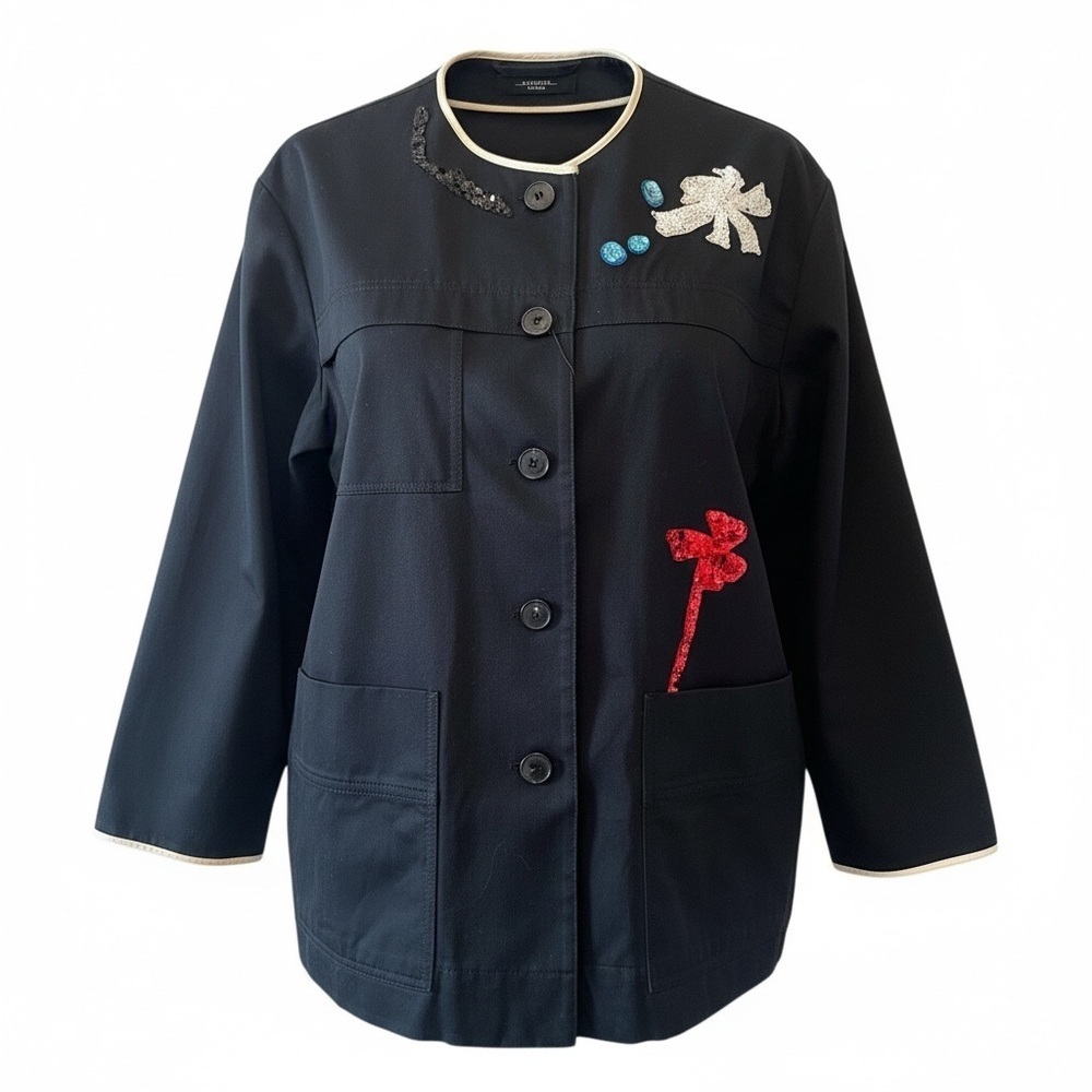 Weekend MaxMara Black Gabardine Jacket with Sequined Embellishments